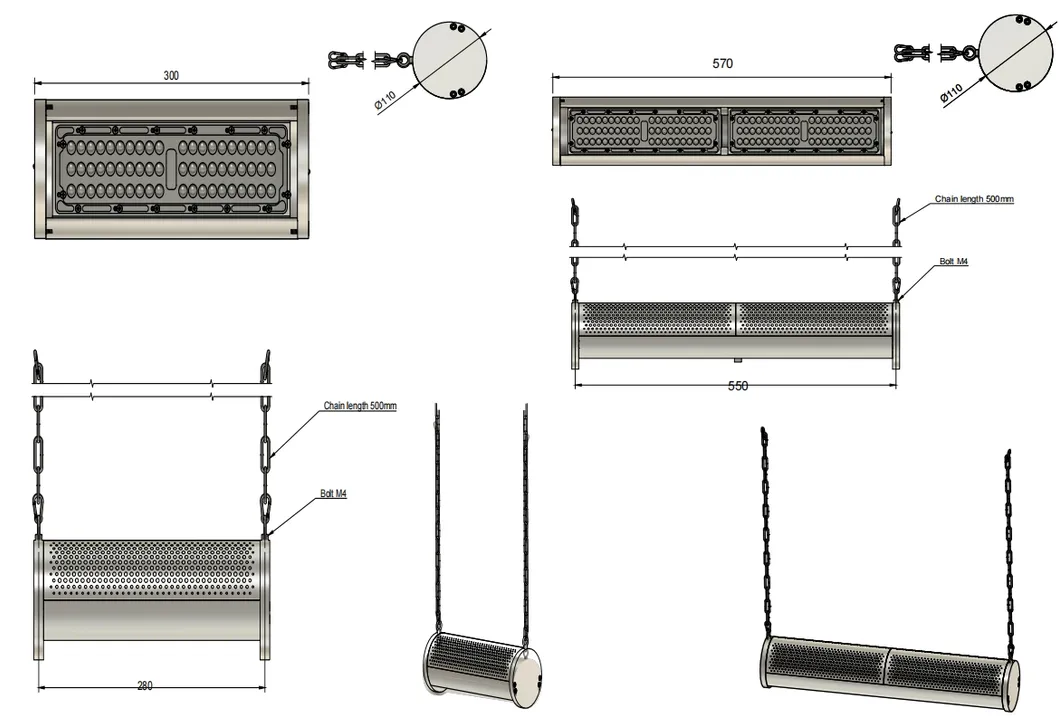 LED 정원등 방수 250W 300W IP66 Ik10 작업장 소매 주차장 상점 천장 펜던트 창고 투광등 하이베이 2