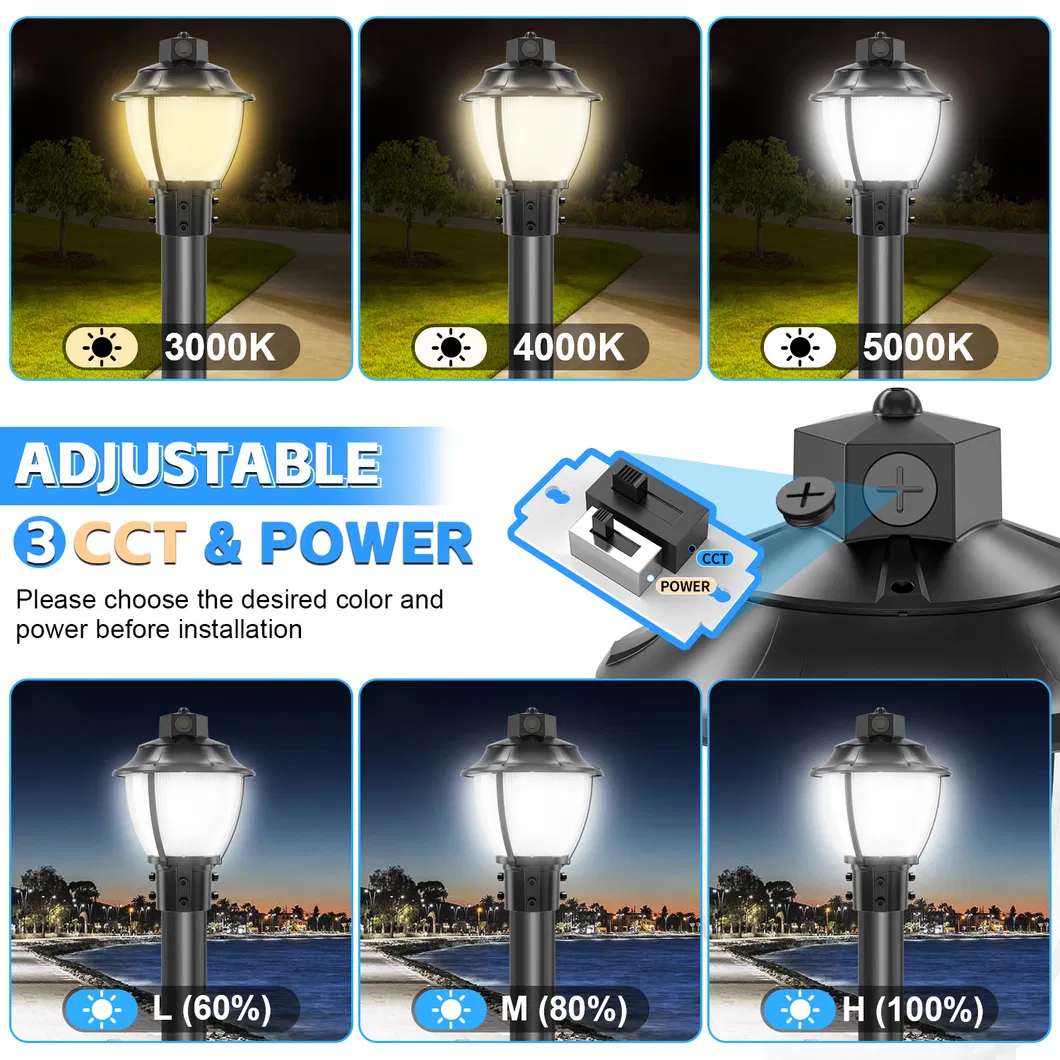 LED 정원 조명 조정 가능한 반 충격 IP65 48/64/80W 방수 130lm/W 랜턴 흑백 잔디 0
