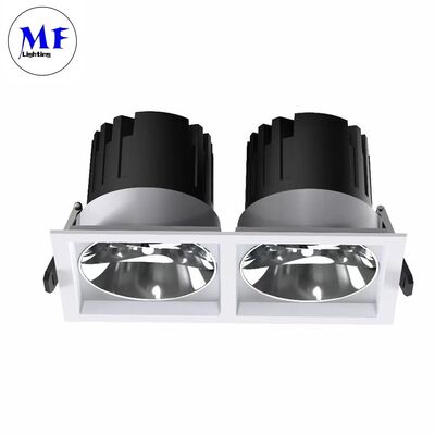 Square LED Downlight 7W10W12W15W , TRIAC/0-10V/DALI-2 Dimmable, 100lm/W CRI90, AC100-277V, Anti-Glare Recessed Spot Down Light with Dual Head
