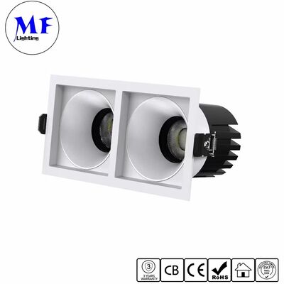 Factory Price Double-Heads Anti-Glare Square LED Down Light IP20 With TRIAC 0-10V DALI-2 DT6 DT8 Dimming Recessed Ceiling Spotlight