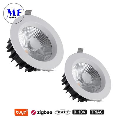 35W 100lm/W LED 스포트 다운라이트 눈부심 방지 CCT 조절 가능 CRI90 트라이악 /0-10V/달리-2/투야 지그비 디밍 빔 각도 60° 매립형 COB 상업 및 주거 공간용